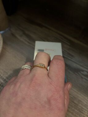 Touchstone Crystal Gold Tone Rectangular Clear Gem Ring